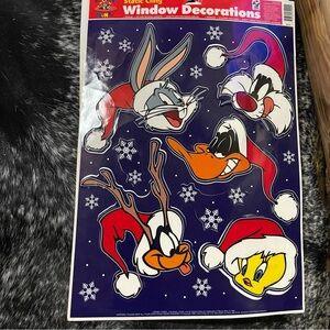 Retired Warner Brothers Looney Tunes Clings Window Christmas Decorations NOS‎